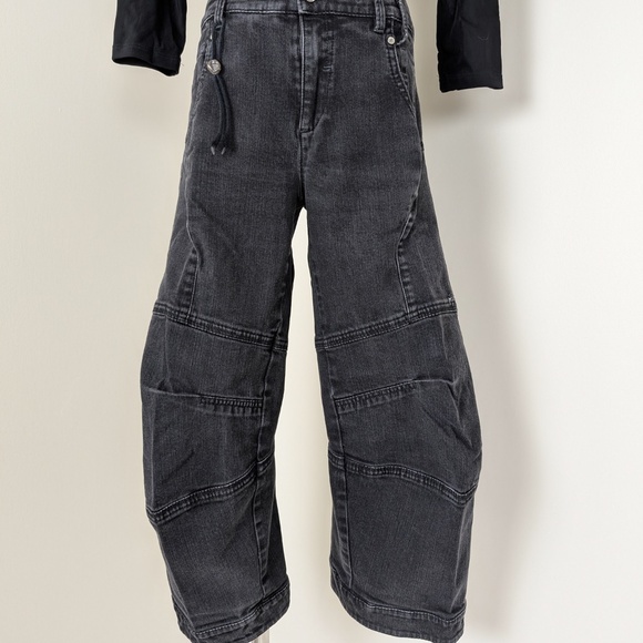 Black Denim Capri's Pantaloons Baggy Low Mid Rise Cropped Distressed Cargo - Picture 8 of 12